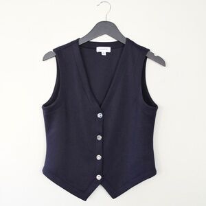 Evereve Navy Tailored Vest w/ Silver Buttons - Size M | Chic Layering Piece